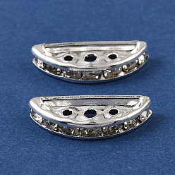 Серебро Латунные хрустальные стразы, разделительные планки, полукруглый, 3-луночное, серебряные, 19x3.5x7.5 мм, отверстие : 1.3 мм