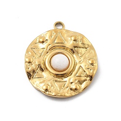 Плоский Круглый Природные каменные подвески, с 304 установками из нержавеющей стали, реальный 18 k позолоченный, плоско-круглые, 24x21x4 мм, отверстие : 2 мм