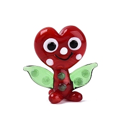 Малиновый Декоративные фигурки эльфа в форме сердца, изготовленные вручную методом муранского стекла., для домашнего украшения рабочего стола, малиновый, 19~22x20~22.5x8~11 мм