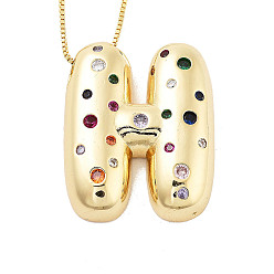 Letter H Латунные ожерелья с подвесками в виде букв из микрофибры с кубическим цирконием, реальный 18 k позолоченный, Письмо ч, 17.40~17.80 дюйм (44.2~45.2 см), Кулон : 29.5x24 мм