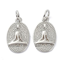 Платинированный Покрытие стойки Покрытие стойки латунные подвески, с целью перехода в кольце, долговечный, , овал с йогой человека, Реальная платина, 16x10x2 мм, отверстие : 3 мм