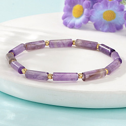 Аметист Эластичные браслеты из натурального аметиста с колонновидными бусинами и латунными бусинами., золотые, 6.89 дюйм (17.5 см)