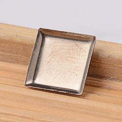 Нержавеющая Сталь Цвет Устойчивые к потускнению квадратные 304 чашки из нержавеющей стали с гладкими краями, кабошон настройки, цвет нержавеющей стали, 8.5x8.5x1.2 мм, лоток : 8x8 мм