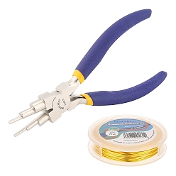 Золотой Наборы для изготовления украшений в проволочной обертке своими руками, включая плоскогубцы из медной проволоки и углеродистой стали, золотые, 18 датчик, 1 мм, около 10 м / рулон, 1roll / комплект