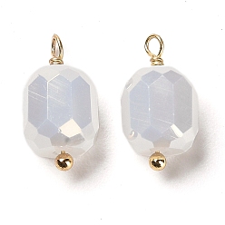 Белый Дым Стеклянные прелести, с покрытием стойки, петли из латуни с покрытием из настоящего золота 18k, граненые колонки, серый, 14.5x7.5 мм, отверстие : 1.4 мм