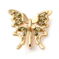 Цвет Оливы 3 звенья латунные микропаве фианит многожильные 18 дырчатые, без кадмия, без никеля и без свинца, бабочка, реальный 16x16x6 k позолоченный, оливковый, 1.6 мм, отверстие : {1} мм