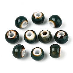 чирок Фарфоровые бусины ручной работы, рондель, фантазии античного стекла фарфора, зелено-синие, 8.2~9x7~7.5 мм, отверстие : 2.5~3 мм