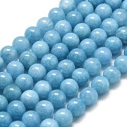 Deep Sky Blue Natural Malaysia Jade Beads Strands, Dyed & Heated, Round, Deep Sky Blue, 4~4.5mm, Hole: 0.8mm, about 85~88pcs/strand, 14.57~14.96 inch(37~38cm)