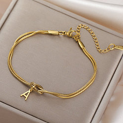 Letter A 304 Браслеты с подвесками в виде инициалов из нержавеющей стали, браслеты из змеиной цепи для женщин, золотые, буква a, 6.69 дюйм (17 см)