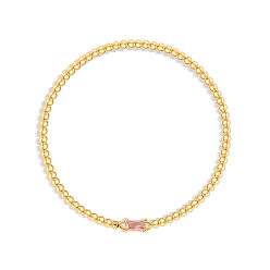 Pink Браслеты из нержавеющей стали с инкрустацией кубическим цирконием и камнями по знаку зодиака., круглые браслеты из бисера для женщин, прямоугольные, реальный 304 k позолоченный, розовые, 18 дюйм (6.69 см)