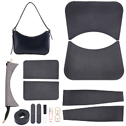 Black DIY Rectangle PU Leather Knitting Crochet Axillary Bags, with PU Leather Bag Bottom & Cover, Shoulder Strap and Wax Cords, Zipper, Alloy Clasps, Iron Needles & Pliers, Black, 16.8x8.6x0.2cm, Hole: 1.5mm