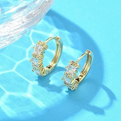 Настоящее золото 18K Латунные серьги-кольца из прозрачного кубического циркония, круглые, реальный 18 k позолоченный, 4.5x15.5 мм