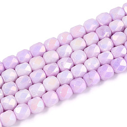 Сливовый Антикоррозийные гальванические стеклянные бусины, баррель, имитация драгоценных камней, граненый(18 граненый), слива, 5.5~6x5.5~6x5.5~6 мм, отверстие : 1 мм, около 65~66 шт / нитка, 14.76~15.16 дюйм (37.5~38.5 см)