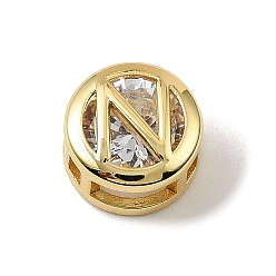 Letter N Латунные микро проложить кубического циркония многожильных ссылки, плоские круглые с буквы, реальный 18 k позолоченный, Письмо N, 10x6.5 мм, отверстие : 5x3 мм