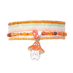 (52) Непрозрачная лаванда 6шт 6 стильные браслеты из стеклянных бусин стрейч набор, подвески в виде грибов из сплава эмали штабелируемые браслеты для женщин, разноцветные, внутренний диаметр: 2-3/8 дюйм (5.9 см), 1 шт / стиль