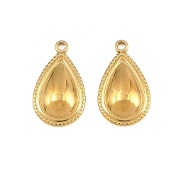 Real 18K Gold Plated 304 Stainless Steel Pendants, Teardrop Charms, Ion Plating(IP), Real 18K Gold Plated, 18.5x10.5x3mm, Hole: 1.5mm