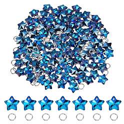 Темно-Голубой 100 брелоки из гальванического стекла, граненые, звезда, с прыжковым кольцом 100 шт., глубокое синее небо, 13x13.5x7 мм, отверстие : 1.2 мм