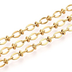 Настоящее золото 18K 304 цепи из текстурированной нержавеющей стали с овальными звеньями, пайки, с катушкой, ионное покрытие (ip), с диском, реальный 18 k позолоченный, 6x4x0.8 мм, около 32.81 футов (10 м)/рулон..
