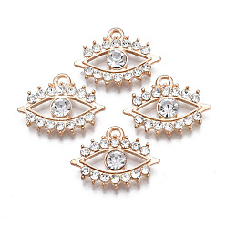 Crystal Alloy Pendants, with Rhinestone, Light Gold, Cadmium Free & Lead Free, Horse Charms Eye, Crystal, 14x18.5x3.5mm, Hole: 1mm
