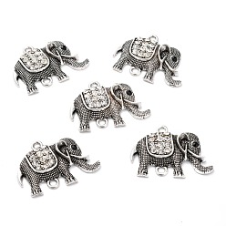Crystal Antique Silver Plated Alloy Rhinestone Elephant Links connectors, Crystal, 28x36x7mm, Hole: 3mm