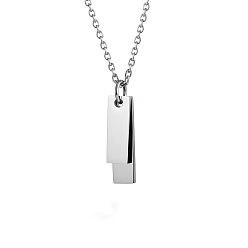 Нержавеющая Сталь Цвет 304 ожерелья из нержавеющей стали с двойным прямоугольным кулоном и цепочкой, не тускнеет, цвет нержавеющей стали, 23.62 дюйм (60 см)
