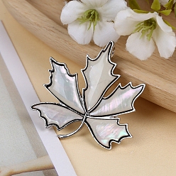 Seashell Color Natural Shell Brooches for Backpack Clothes, Leaf, Seashell Color, 45x46mm
