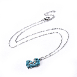 Нержавеющая Сталь Цвет 304 подвесные из нержавеющей стали ожерелья, с полимерной глиной горный хрусталь, дельфин, цвет нержавеющей стали, 17.9 дюйм (45.5 см), Кулон : 23x15x3 мм