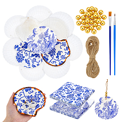 (52) Непрозрачная лаванда Наборы для самостоятельного изготовления украшений, В комплект входят 12шт. натуральной ракушки, 24шт. 2 цветные бумажные салфетки, 1 связка джутового шнура, 2 шт. художественных кистей для рисования, 30пластиковые бусины шт., разноцветные, 100~120x100~125x2~3 мм