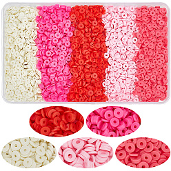 Pink Бусины из полимерной глины , Диск / плоские круглые, Heishi бусы, розовые, 6x1 мм, отверстие : 2 мм