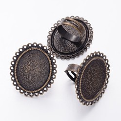 Antique Bronze Adjustable Brass Ring Shanks, Pad Ring Blank, Oval, Antique Bronze, Tray: 25x19mm, 17mm