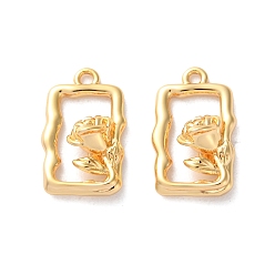Настоящее золото 18K Латунные подвески, прямоугольник с цветочными подвесками, реальный 18 k позолоченный, 16x10x5 мм, отверстие : 1.2 мм