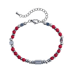 Природные Коралл Браслеты из натурального коралла и бусин из нержавеющей стали для женщин, круглый и дисковый, 6.50 дюйм (16.5 см) ~ 6.69 дюйм (17 см)