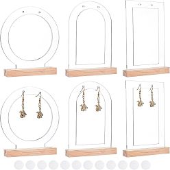 Mixed Color 6Pcs Acrylic Earring Display Stands, Rectangle, with 6Pcs Wood Display Stands, Photo Stand, Mixed Color, 9.95~15x2.3~12x0.3~1.3cm, 12pcs/set