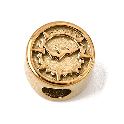 Real 18K Gold Plated 304 Stainless Steel European Beads, Large Hole Beads, Round with Sun, Real 18K Gold Plated, 10x7mm, Hole: 4mm