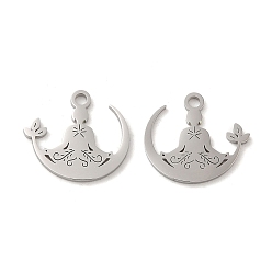 Нержавеющая Сталь Цвет Не тускнеющие 304 подвески из нержавеющей стали, лазерная резка, йога очарование, цвет нержавеющей стали, 13x14.5x1 мм, отверстие : 1.6 мм