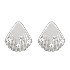 Платина Серьги-гвоздики из сплава в форме ракушки с кристаллами и стразами, платина, 14.5x16 мм