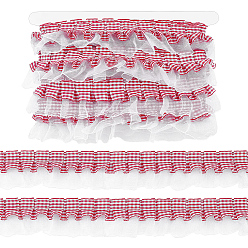 Red 10Yards Polyester Lace Ribbon, Tartan Pattern, for Clothes Accessories, Red, 1-3/4 inch(43mm)