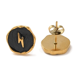 Черный Ионное покрытие (ip) 304 серьги-гвоздики из нержавеющей стали с молнией, с эмалью, чёрные, 13 мм