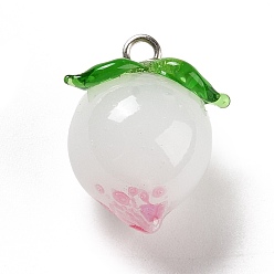 Platinum Handmade Lampwork Pendants, with Brass Loops, Cadmium Free & Lead Free, Peach, Platinum, 16.5~17x14.5x12mm, Hole: 1.6mm