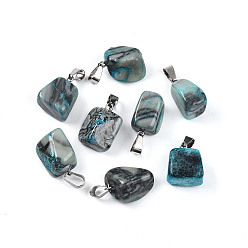 Темно-Голубой Подвески из натуральных окрашенных агатовых самородков, с защелкой из нержавеющей стали на поручнях, цвет нержавеющей стали, глубокое синее небо, 15~35x10~20x5~15 мм, отверстие : 3x7.5 мм