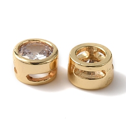 Настоящее золото 14K Реечное покрытие латунь микро паве кубический цирконий слайд подвески, без кадмия и без свинца, долговечный, плоско-круглые, реальный 14 k позолоченный, 6x3.5 мм, отверстие : 1x3.5 мм