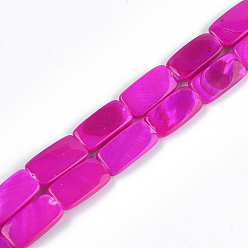 Magenta Spray Painted Freshwater Shell Beads, Rectangle, Magenta, 14~15x7~8.5x3mm, Hole: 0.5mm, about 20~26pcs/strand, 12 inch~15.5 inch