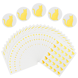 Cat Shape Круглые точечные бумажные наклейки для запечатывания, самоклеящиеся подарочные наклейки для упаковки, золотого цвета, форма кошки, 150x164x0.2 мм, наклейка: 25 мм, 30шт / лист