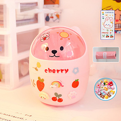 Pink Мини пластиковая столешница для мусора, Милый мишка, маленькая корзинка для мусора, с 1 листовыми мультяшными декоративными наклейками и 4 наклейками 3 шт. 1 d и 125x160 рулонными пакетами, для офиса и повседневных товаров, розовые, {1} мм