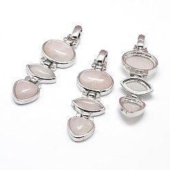 Розовый Кварц Платиновый оттенок латуни естественно розового кварца большие кулоны, без свинца, без никеля и без кадмия, 69~70x22x8 мм, отверстие : 4.5x9 мм