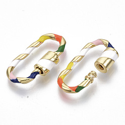 Настоящее золото 16K Латунные подвески с карабином, для изготовления ожерелий, с эмалью, без никеля , овальные, реальный 16 k позолоченный, 25x13x2 мм, Винт: 8x5 мм