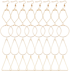 Настоящее золото 18K Набор для изготовления геометрических сережек своими руками, включая латунные крючки для сережек и подвески, кольцо, ромб и слезинка, реальный 18 k позолоченный, 64 шт / коробка