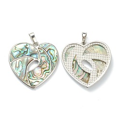 Paua Shell Natural Paua Shell Pendants, with Platinum Plated Brass Findings, Heart, 34.5x35x2.5~3mm, Hole: 8x5mm