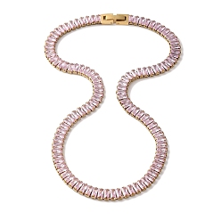 Золотой Ионное покрытие (IP) 304 ожерелья с прямоугольными звеньями из нержавеющей стали и кубическим цирконием для женщин, золотые, 14.37 дюйм (36.5 см)