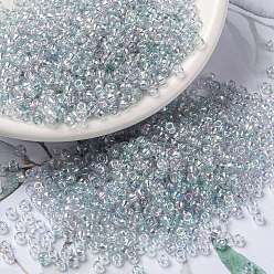(RR2443) Transparent Light Marine Blue Gold Luster MIYUKI Round Rocailles Beads, Japanese Seed Beads, (RR2443) Transparent Light Marine Blue Gold Luster, 8/0, 3mm, Hole: 1mm, about 422~455pcs/bottle, 10g/bottle